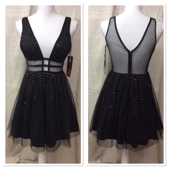 ⬇️ Glitter Dot Fit & Flare Party Dress - Picture 3 of 6